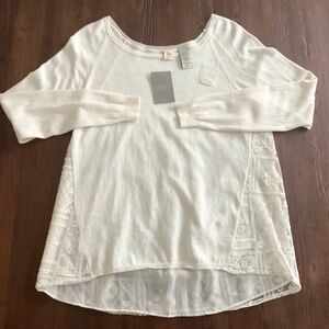 Anthropologie Ivory Mixed Media Lace Knit Boho Top NWT Size Large